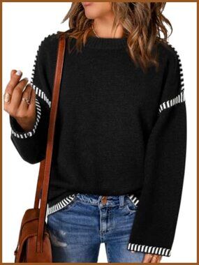 Oversized Crewneck Long Sleeve Cable Knit Pullover Sweater
